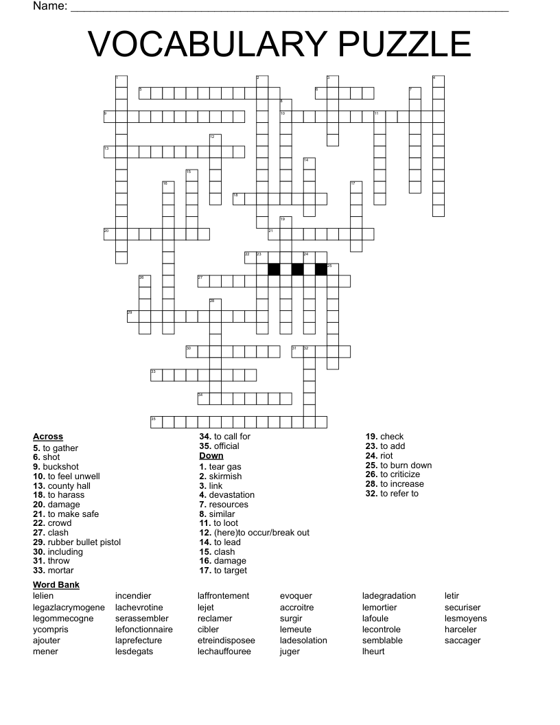 VOCABULARY PUZZLE Crossword