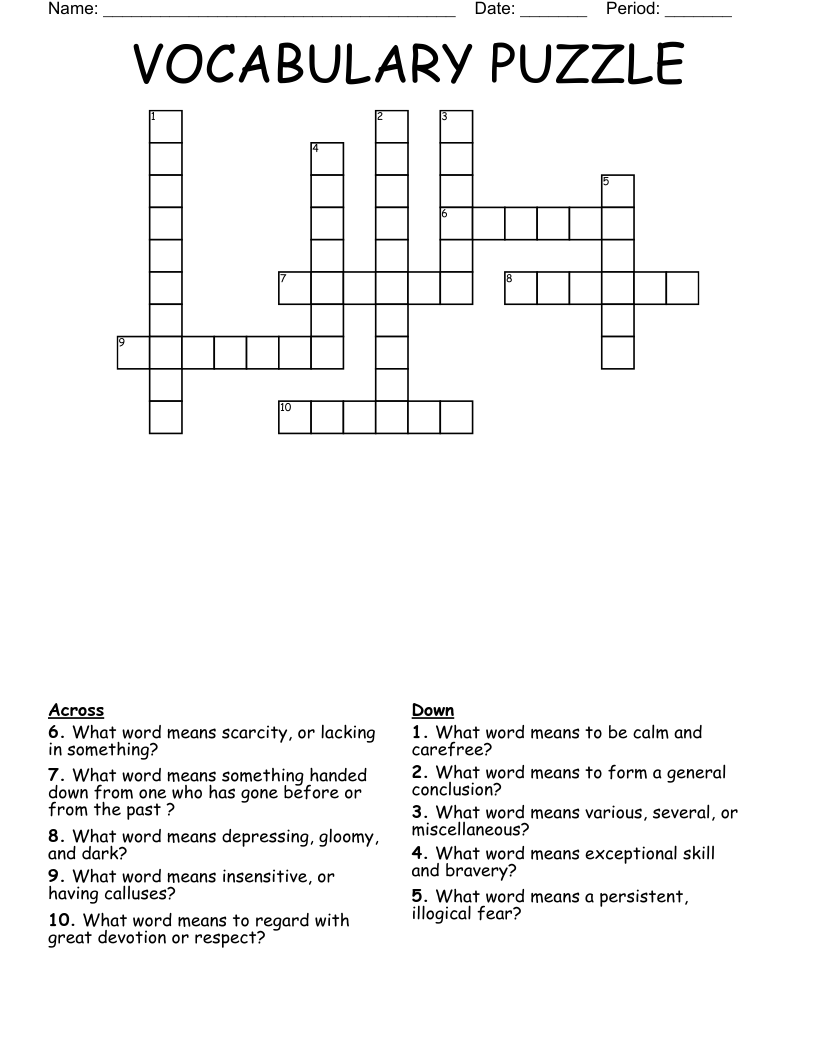 VOCABULARY PUZZLE Crossword