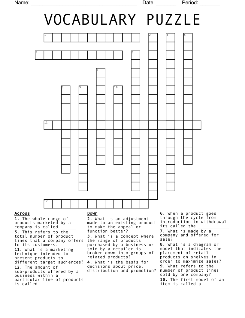 VOCABULARY PUZZLE Crossword