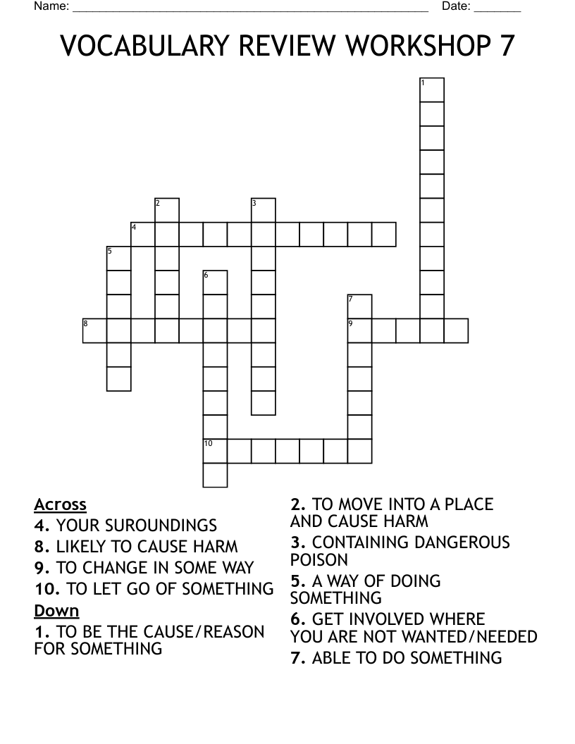 VOCABULARY REVIEW WORKSHOP 7 Crossword