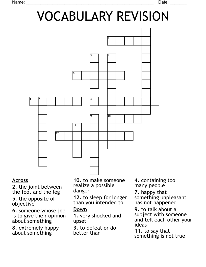 VOCABULARY REVISION Crossword