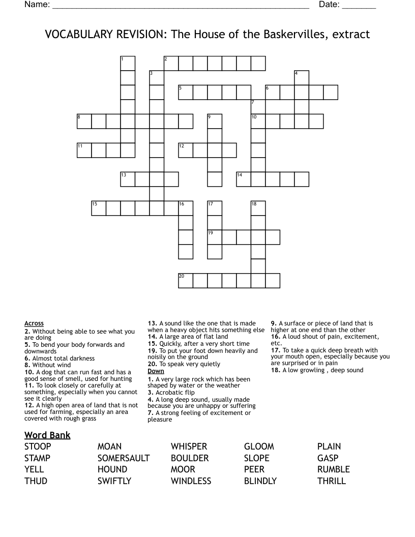 VOCABULARY REVISION: The House of the Baskervilles, extract  Crossword