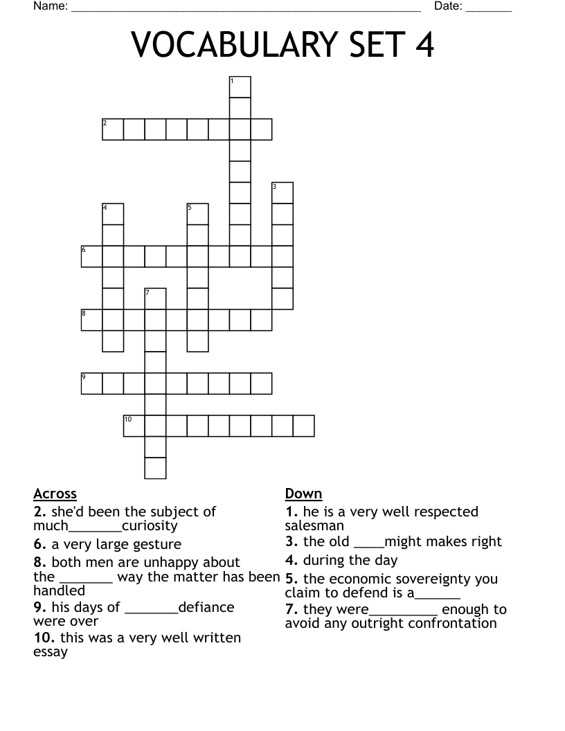 VOCABULARY SET 4 Crossword