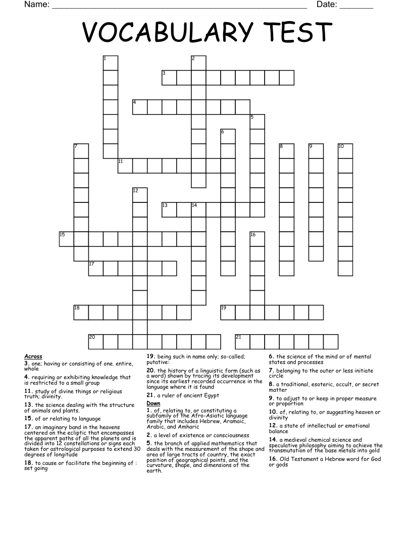 VOCABULARY TEST Crossword