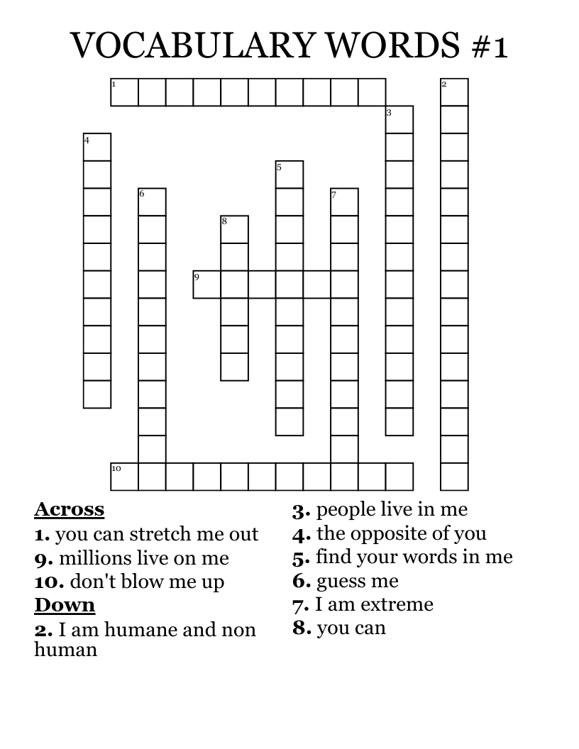 VOCABULARY WORDS #1 Crossword