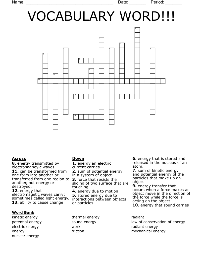 VOCABULARY WORD!!! Crossword