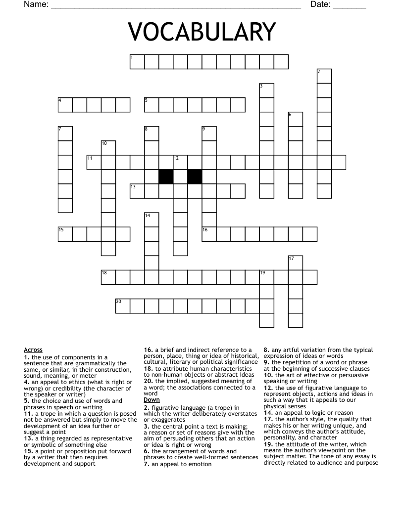 VOCABULARY  Crossword