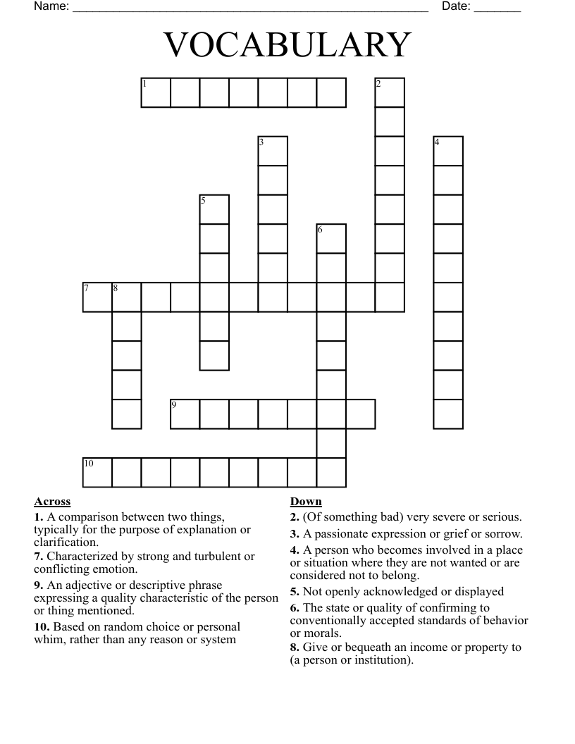 VOCABULARY  Crossword
