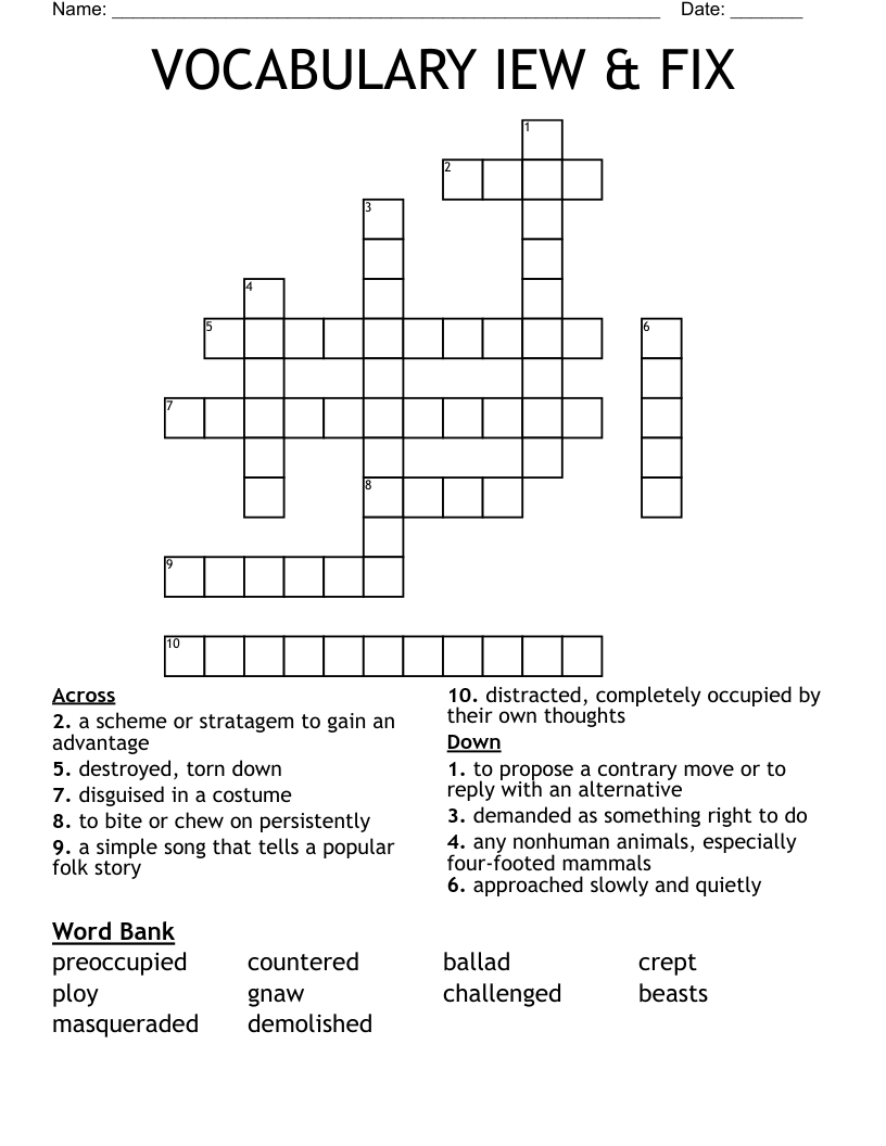 VOCABULARY  IEW & FIX Crossword