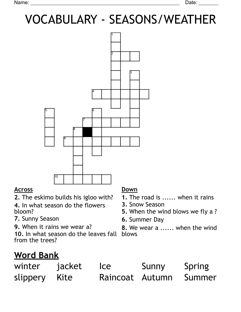 VOCABULARY - SEASONS/WEATHER Crossword