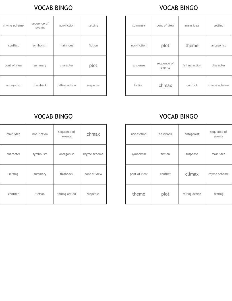 VOCAB BINGO