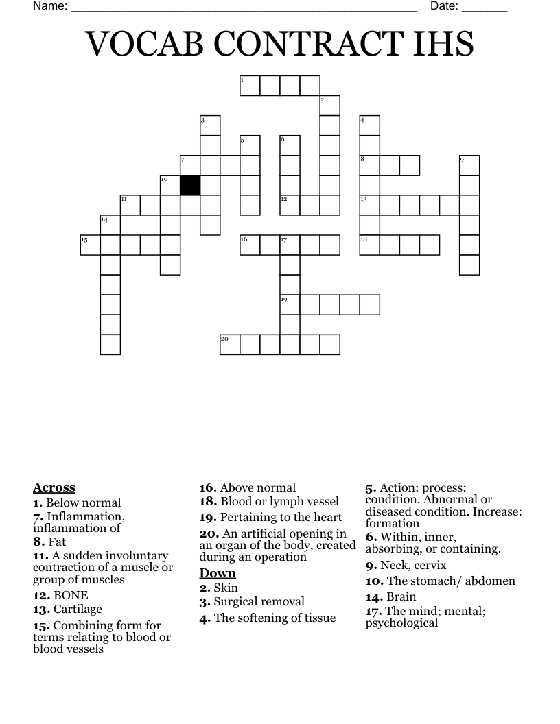 VOCAB CONTRACT IHS Crossword