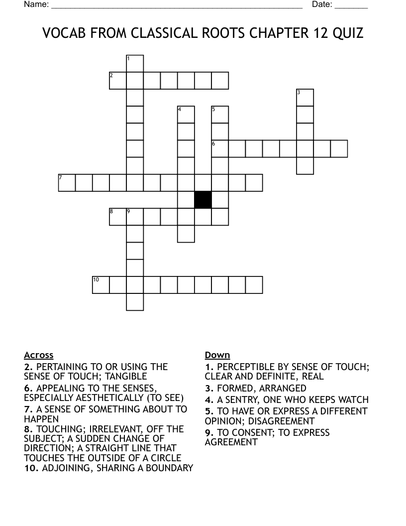 VOCAB FROM CLASSICAL ROOTS CHAPTER 12 QUIZ Crossword