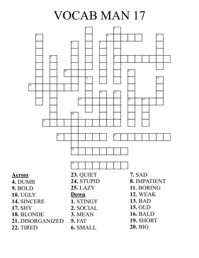 VOCAB MAN 17 Crossword