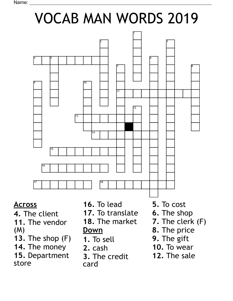 VOCAB MAN WORDS 2019 Crossword