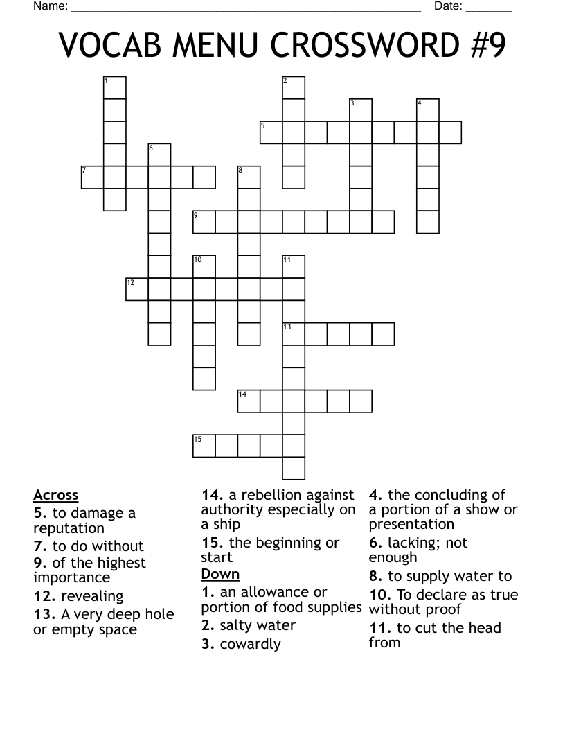 VOCAB MENU CROSSWORD #9