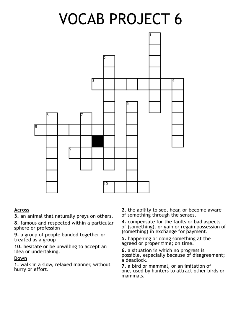 VOCAB PROJECT 6 Crossword