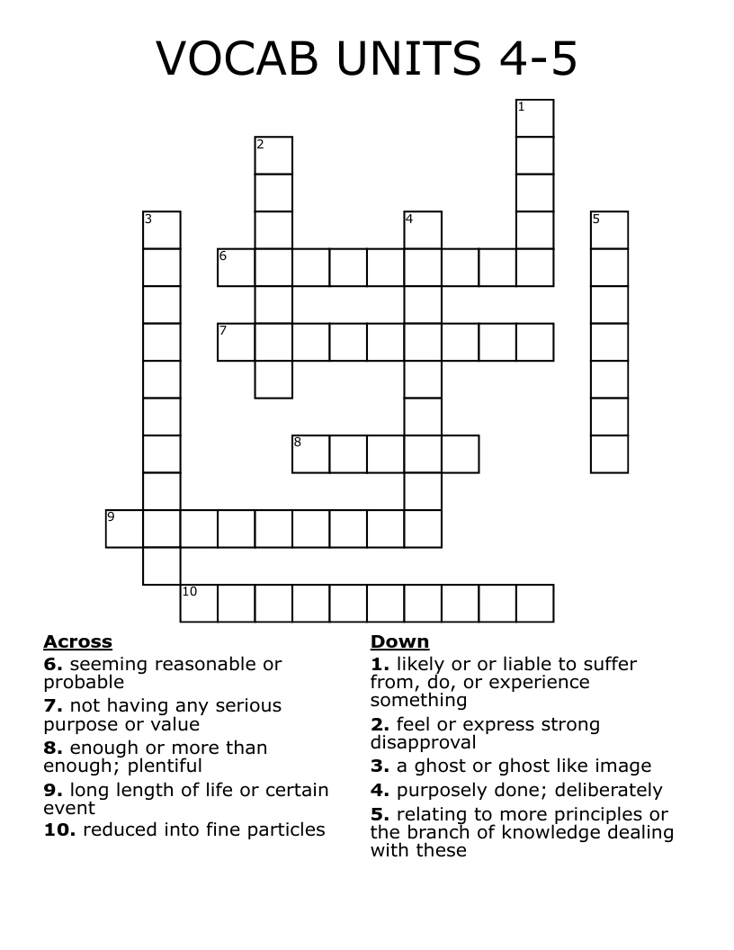 VOCAB UNITS 4-5 Crossword