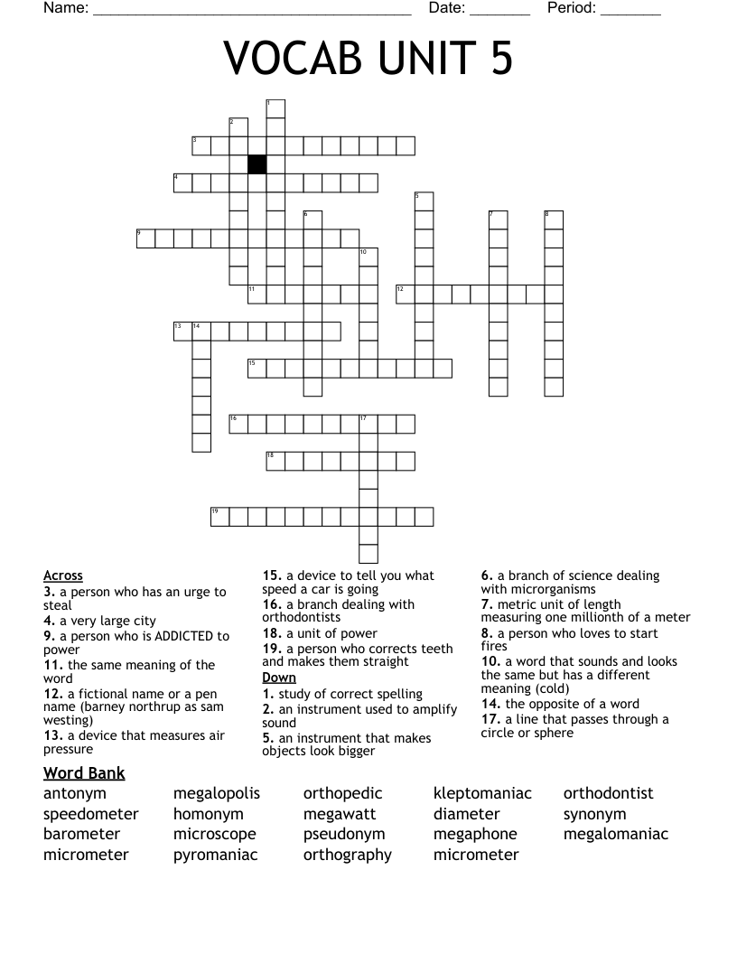 VOCAB UNIT 5  Crossword