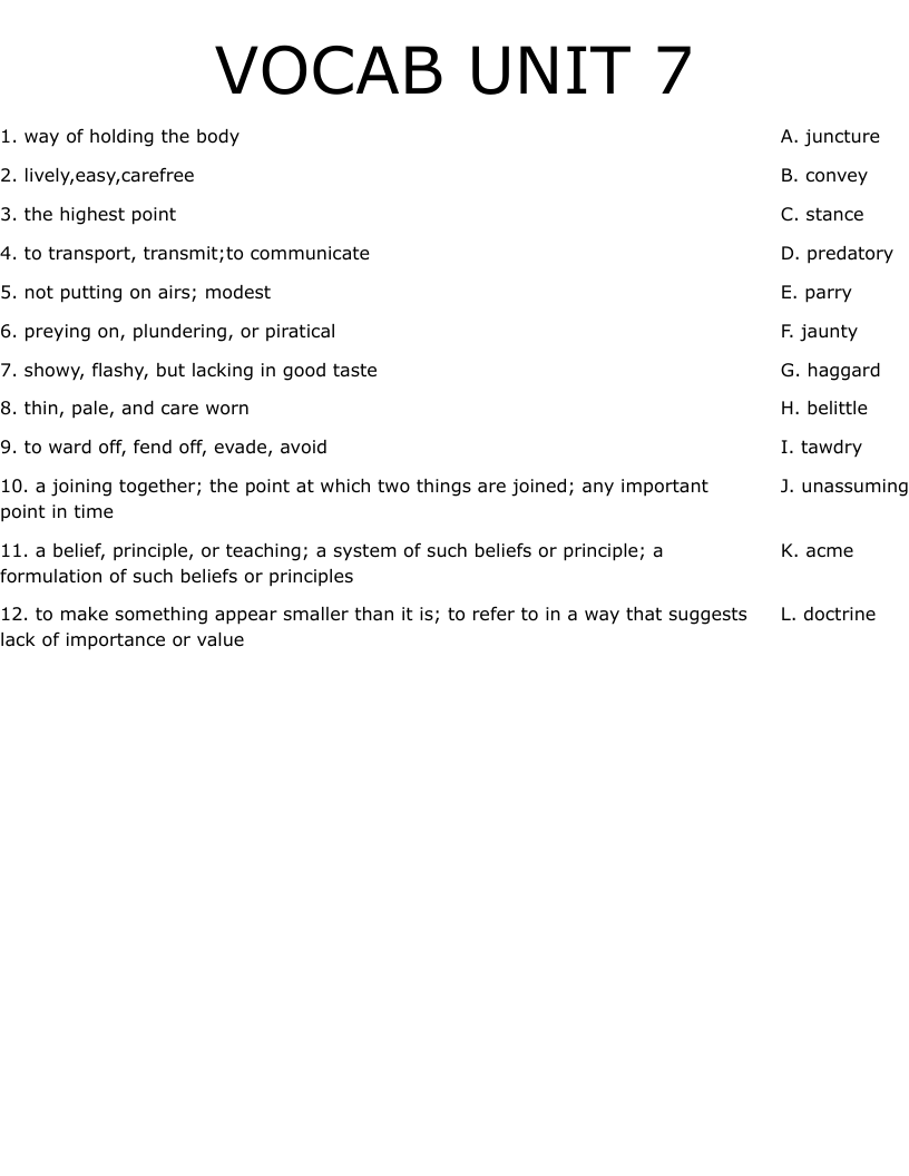VOCAB UNIT 7 Worksheet