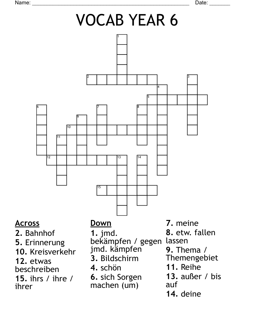 VOCAB YEAR 6 Crossword