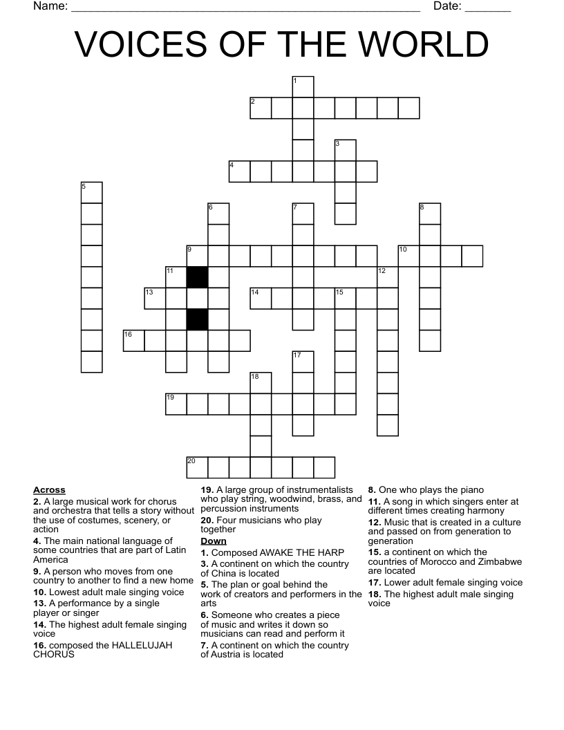 VOICES OF THE WORLD Crossword