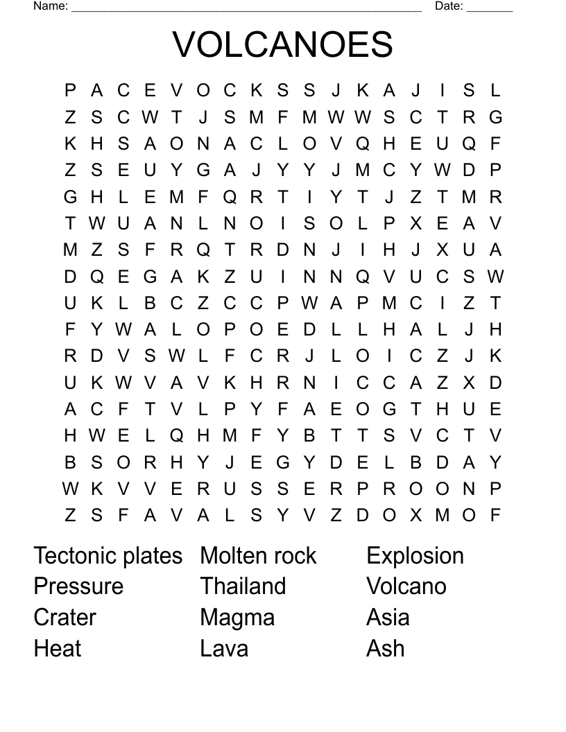 VOLCANOES Word Search