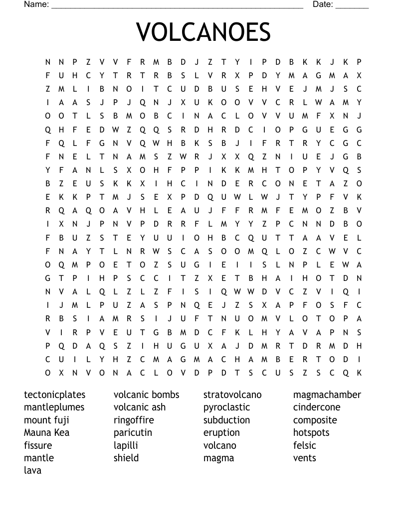 VOLCANOES Word Search