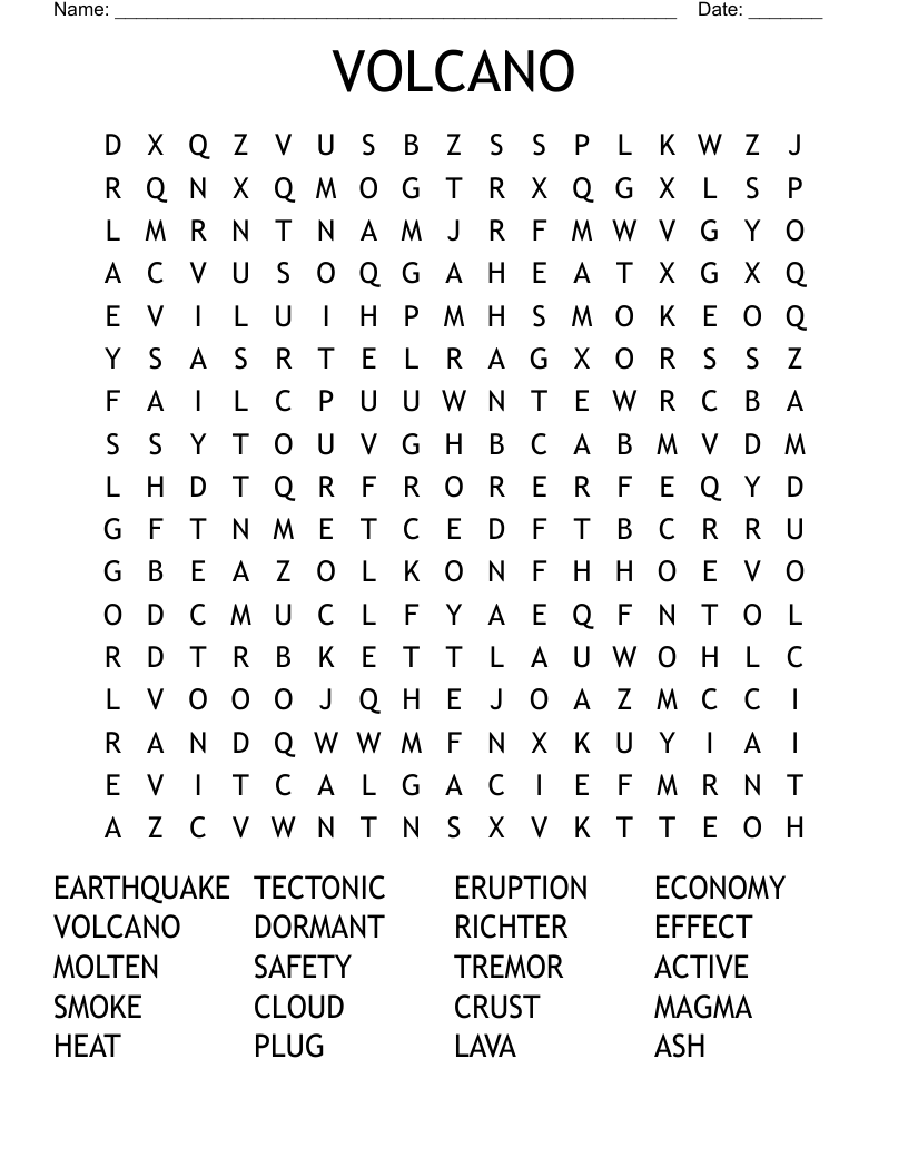 VOLCANO Word Search