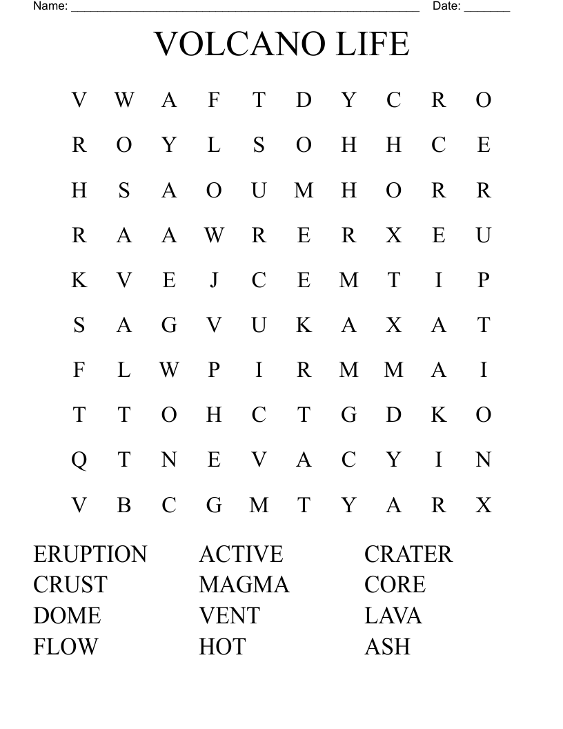 VOLCANO LIFE Word Search
