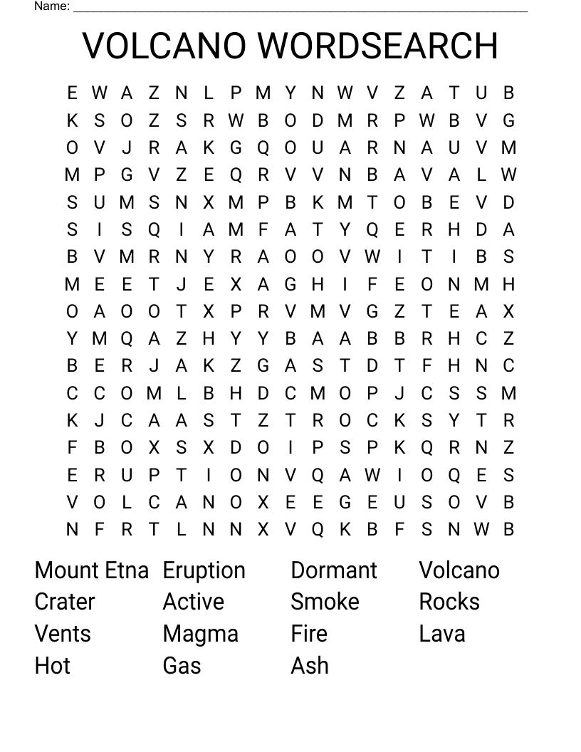 VOLCANO WORDSEARCH