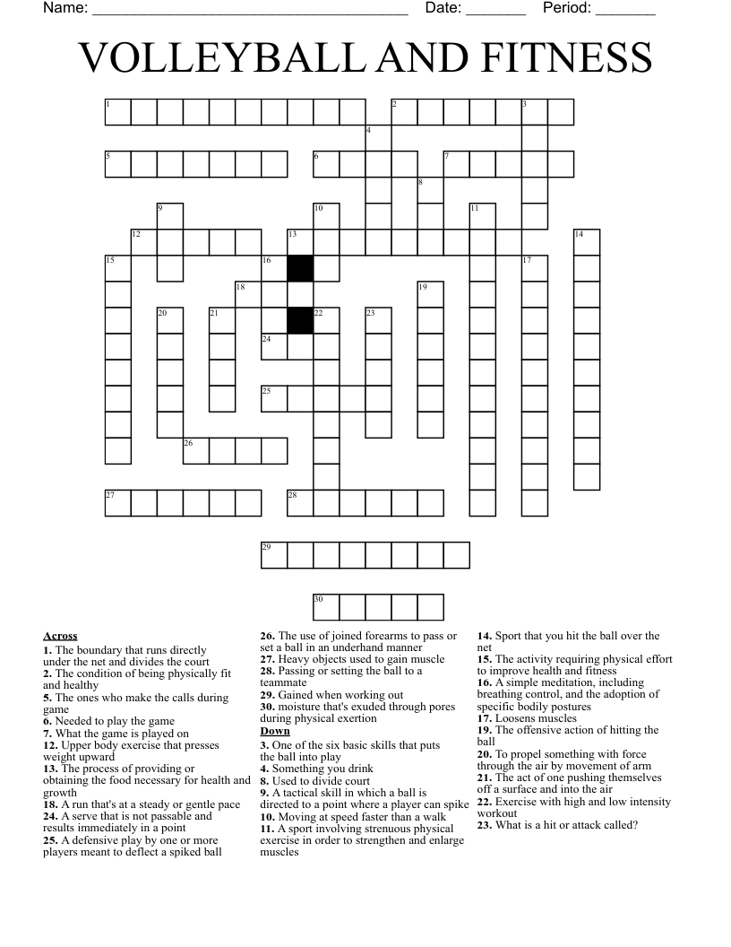 VOLLEYBALL AND FITNESS Crossword