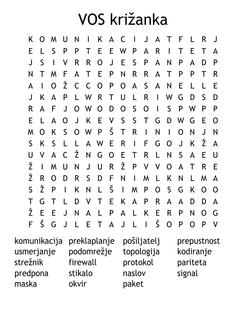 VOS križanka Word Search