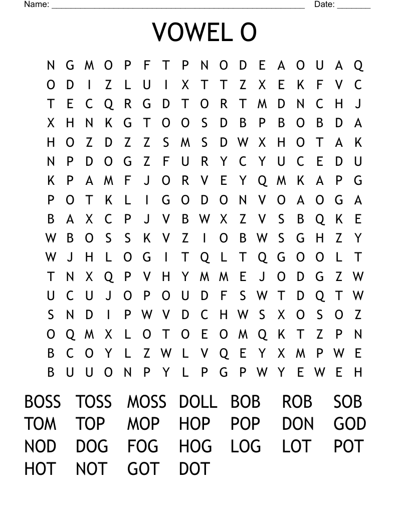 VOWEL O Word Search