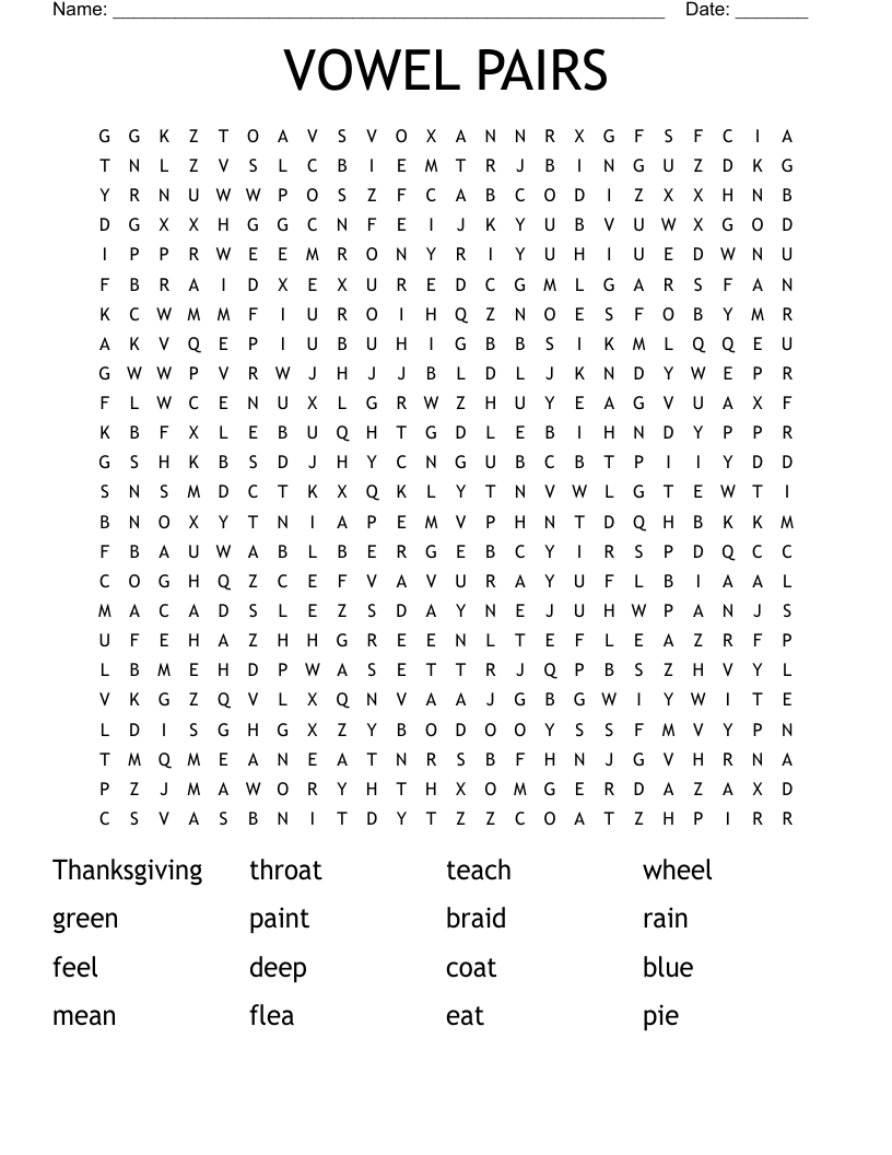VOWEL PAIRS Word Search