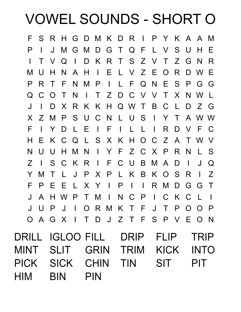 VOWEL SOUNDS - SHORT O Word Search