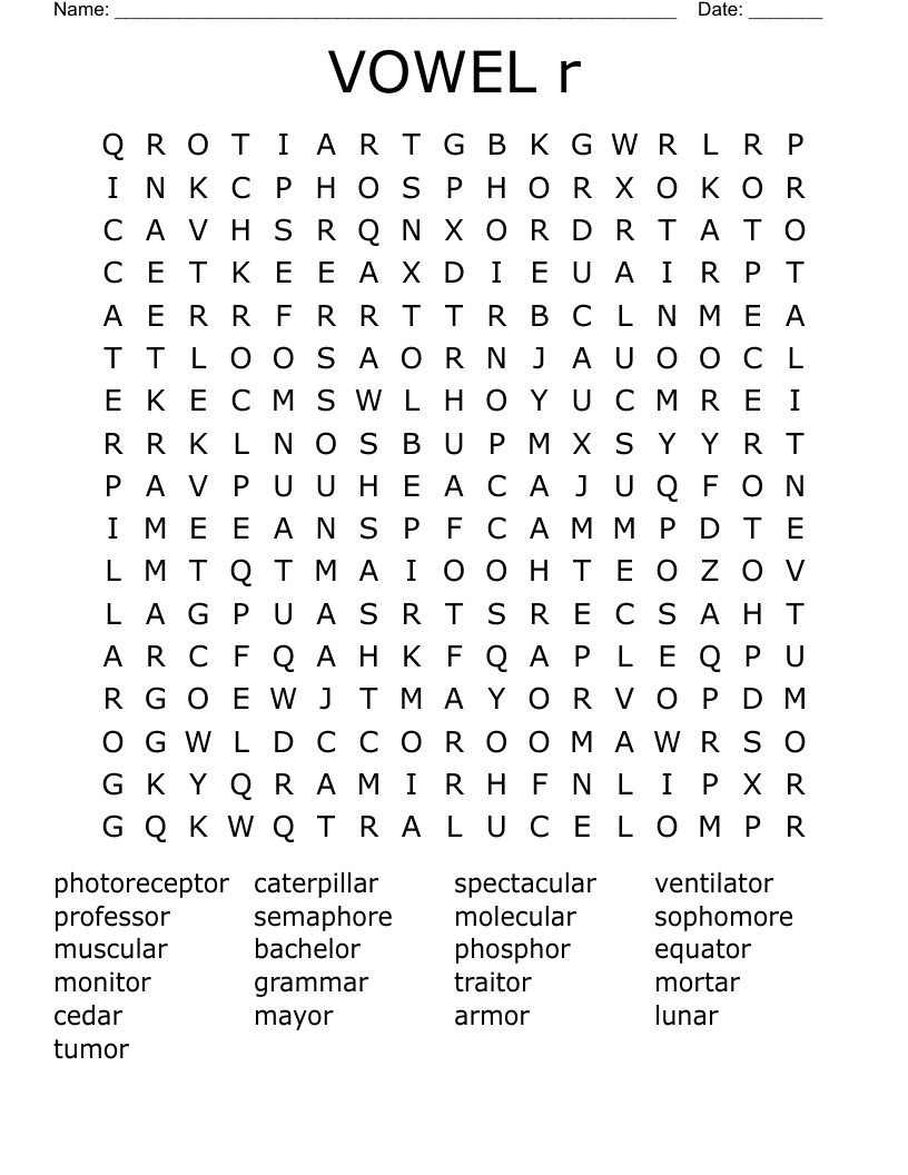 VOWEL r Word Search