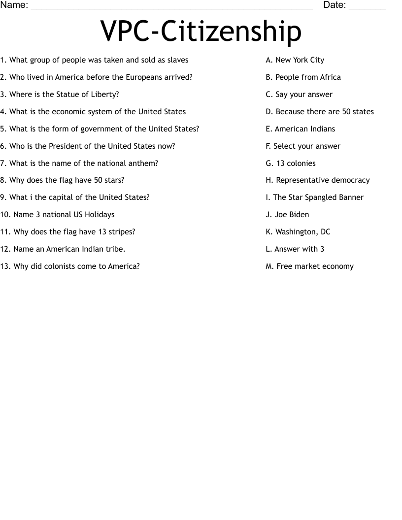 VPC-Citizenship Worksheet
