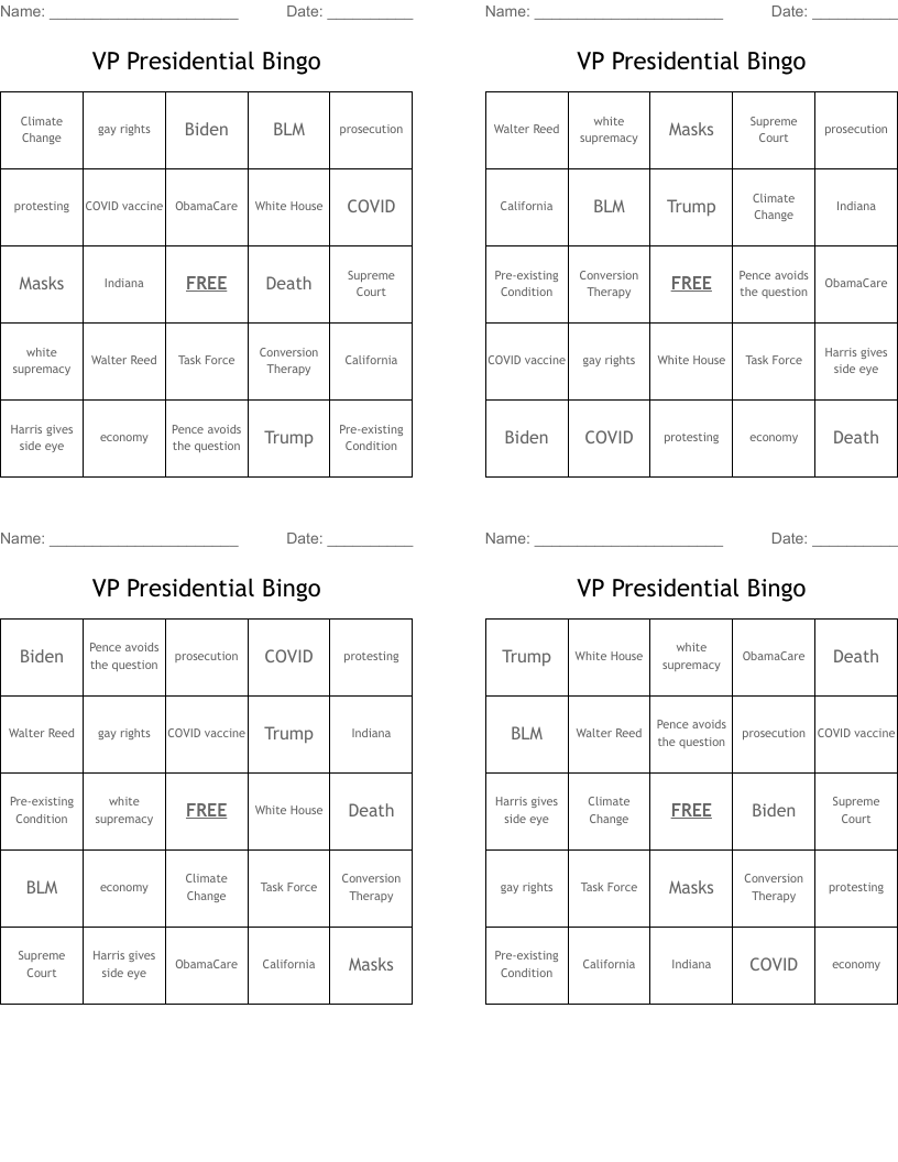 VP Presidential Bingo 