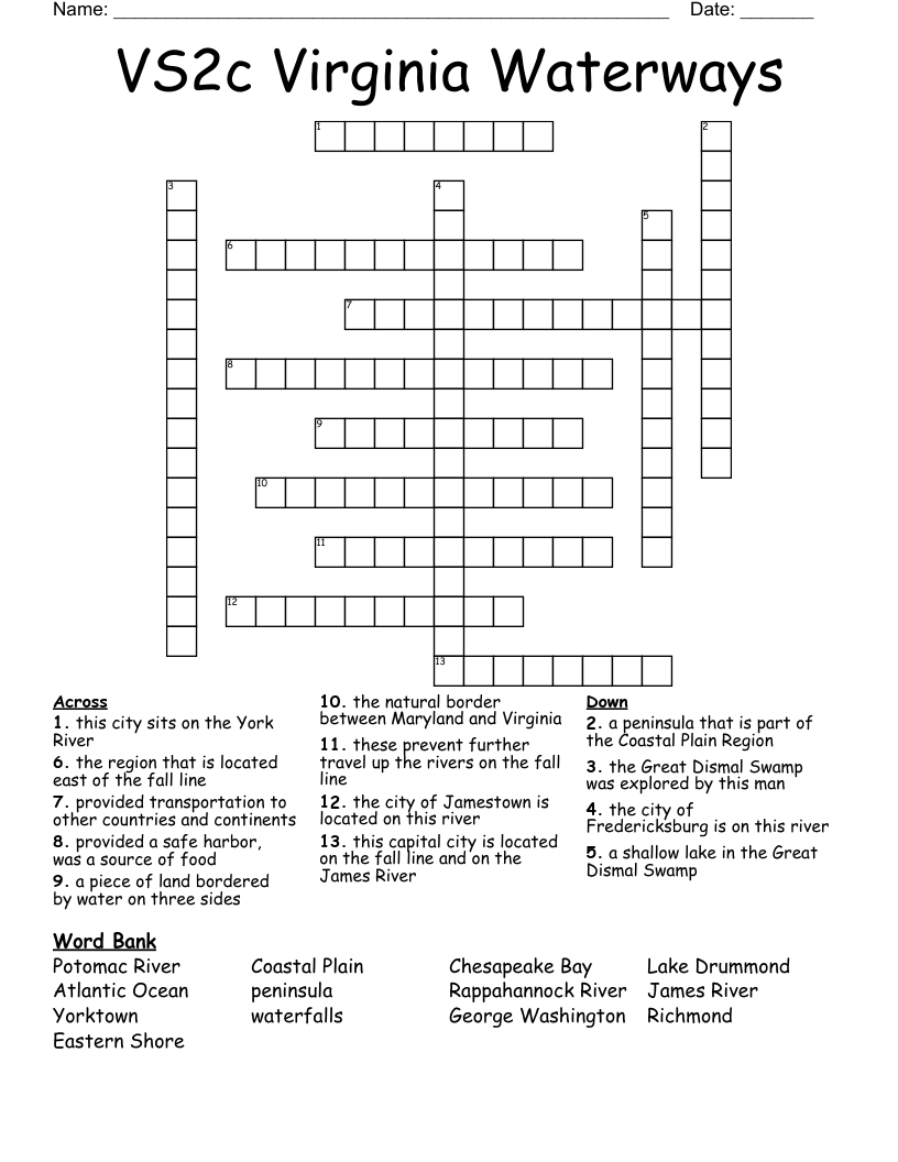 VS2c Virginia Waterways Crossword