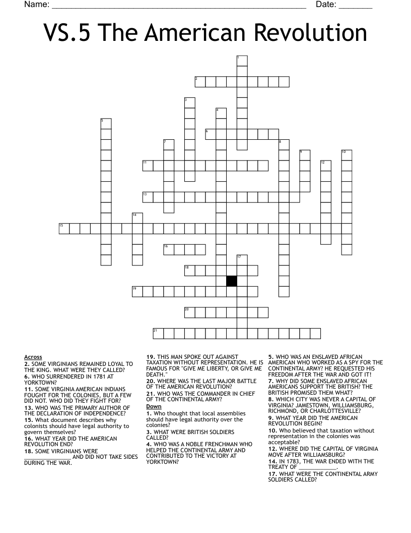 VS.5 The American Revolution Crossword