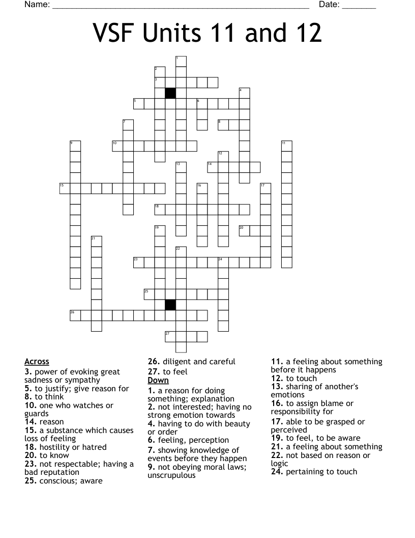 VSF Units 11 and 12 Crossword