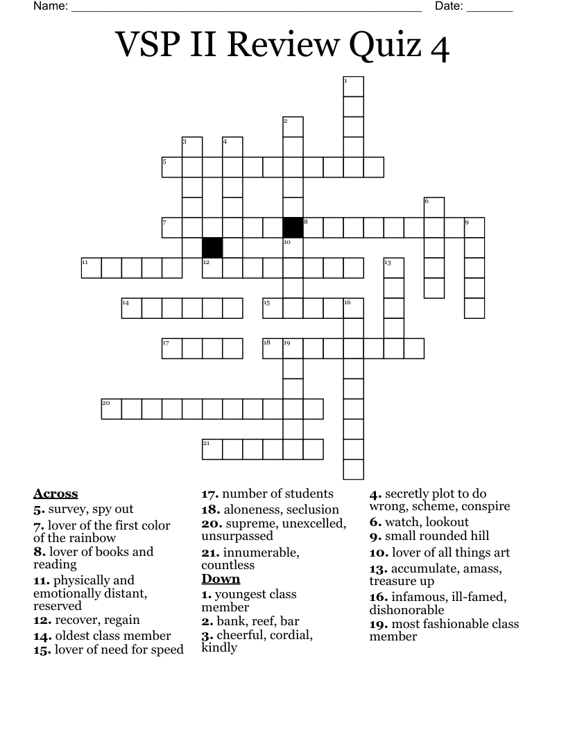 VSP II Review Quiz 4 Crossword