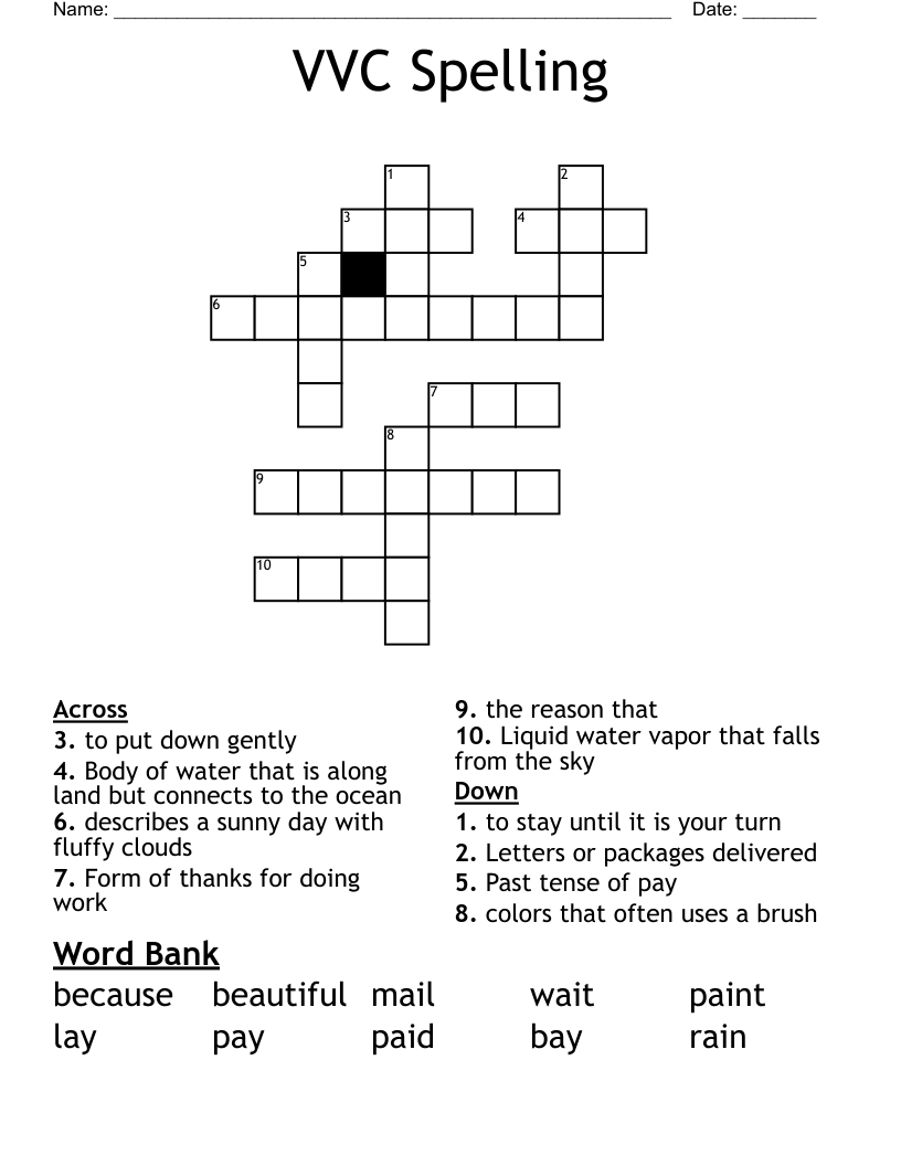 VVC Spelling  Crossword