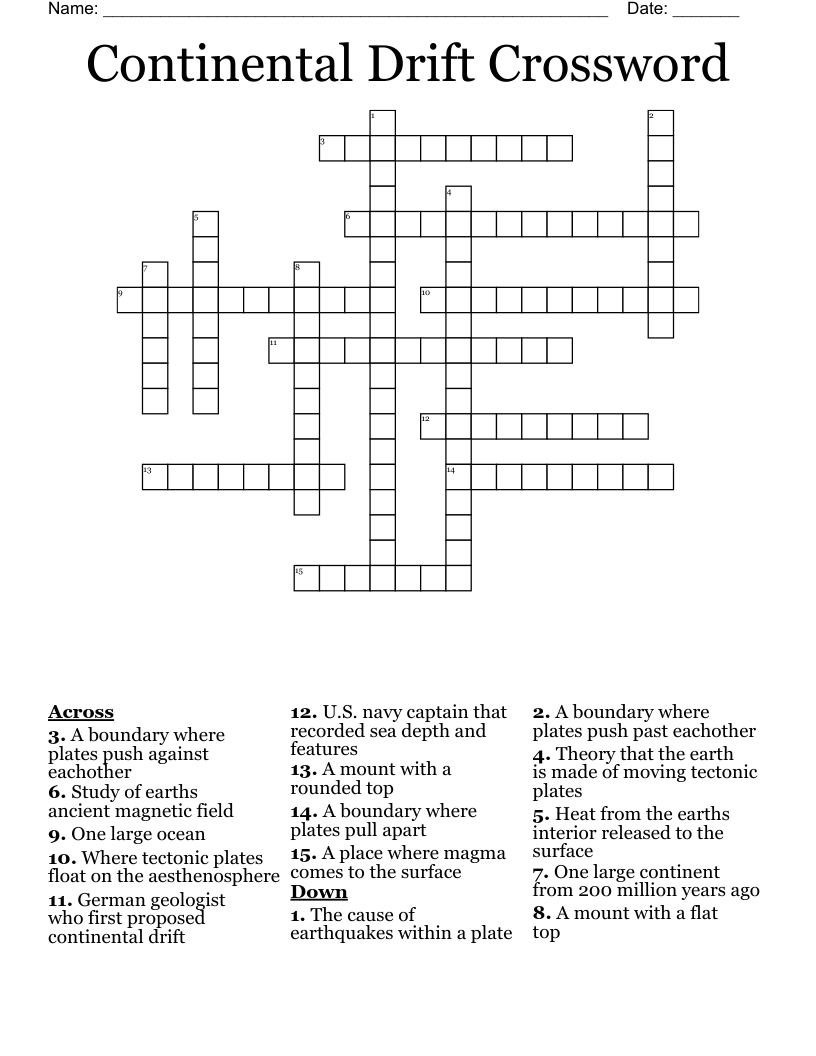 Continental Drift Crossword