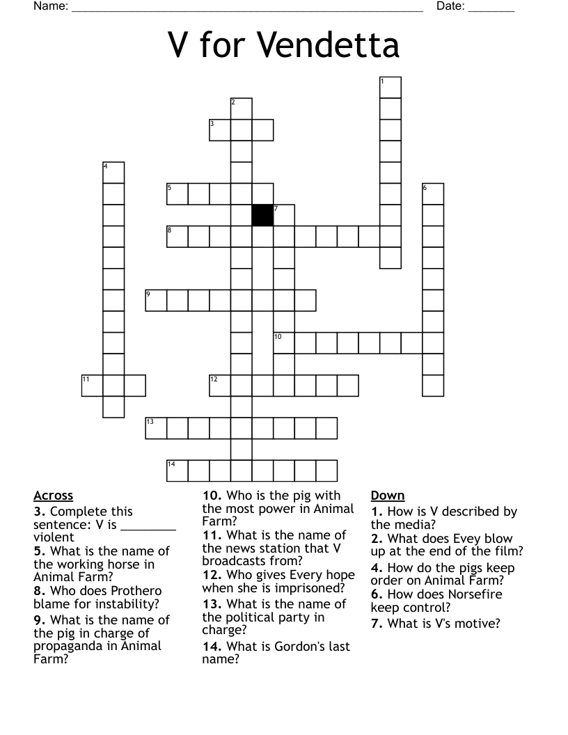 V for Vendetta Crossword
