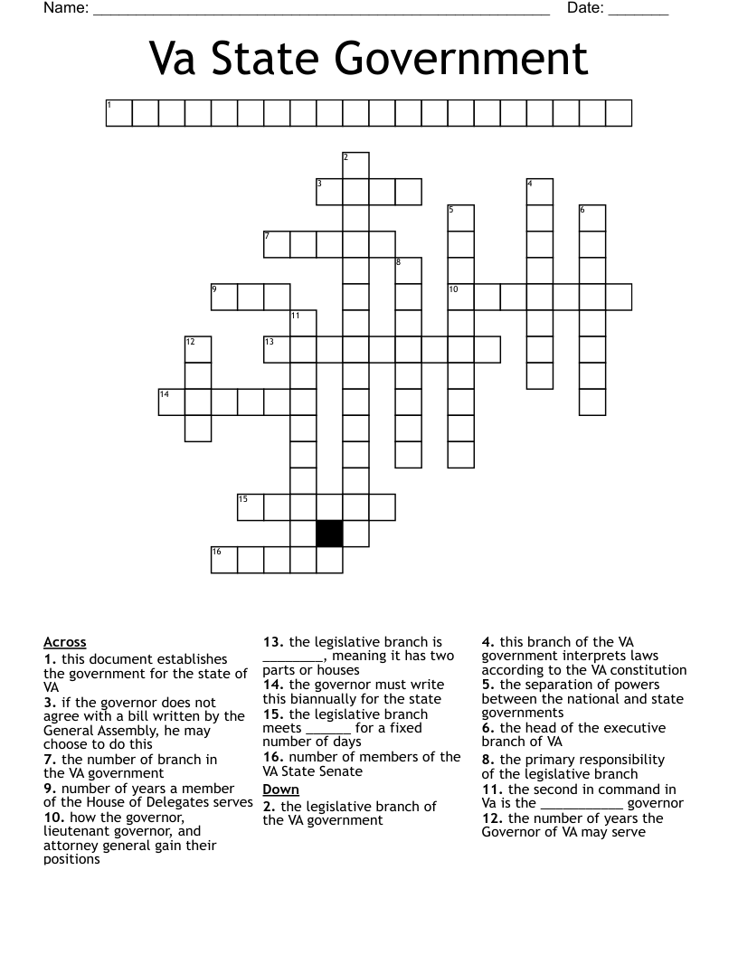 Va State Government Crossword