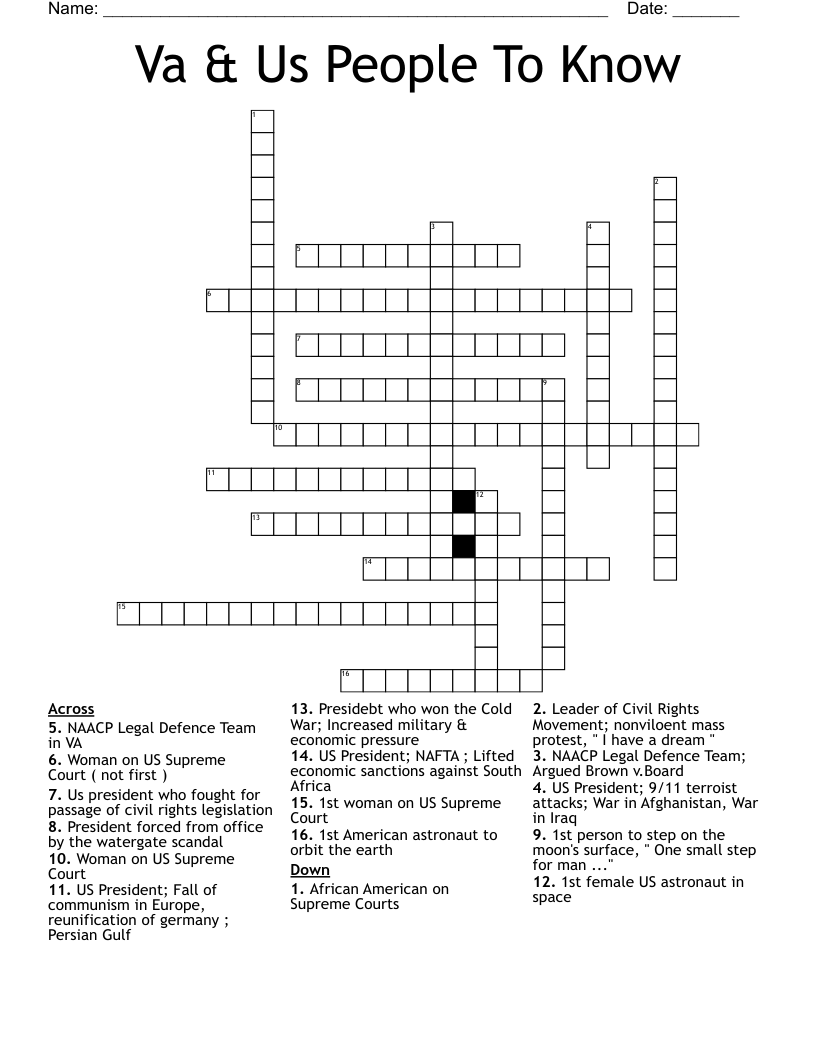 Va & Us People To Know  Crossword
