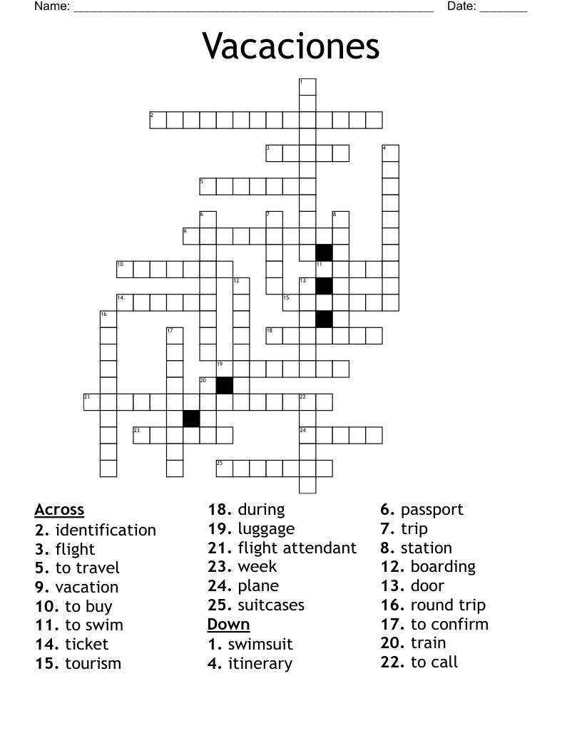 Vacaciones Crossword