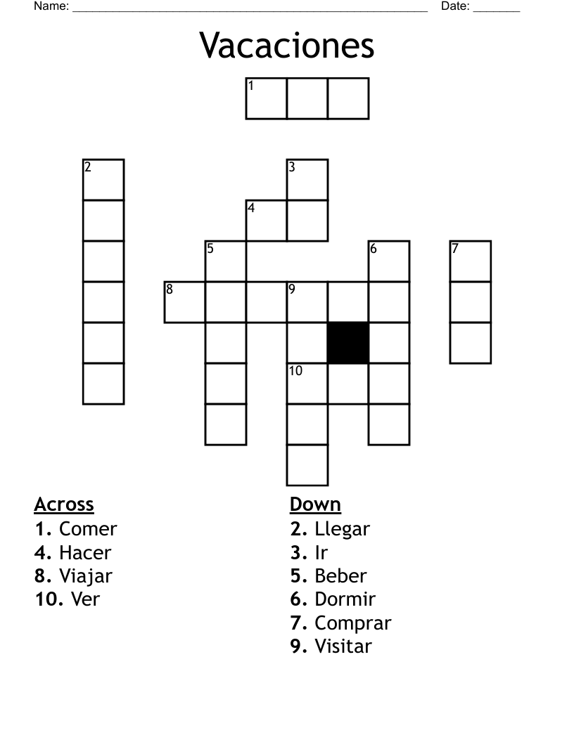 Vacaciones Crossword